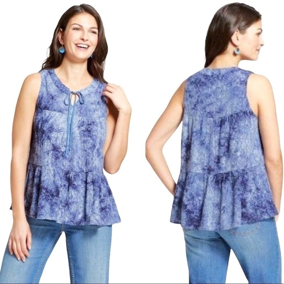Knox Rose Tie Dye Eyelet Ruffle Hem Tank Top - Picture 1 of 9